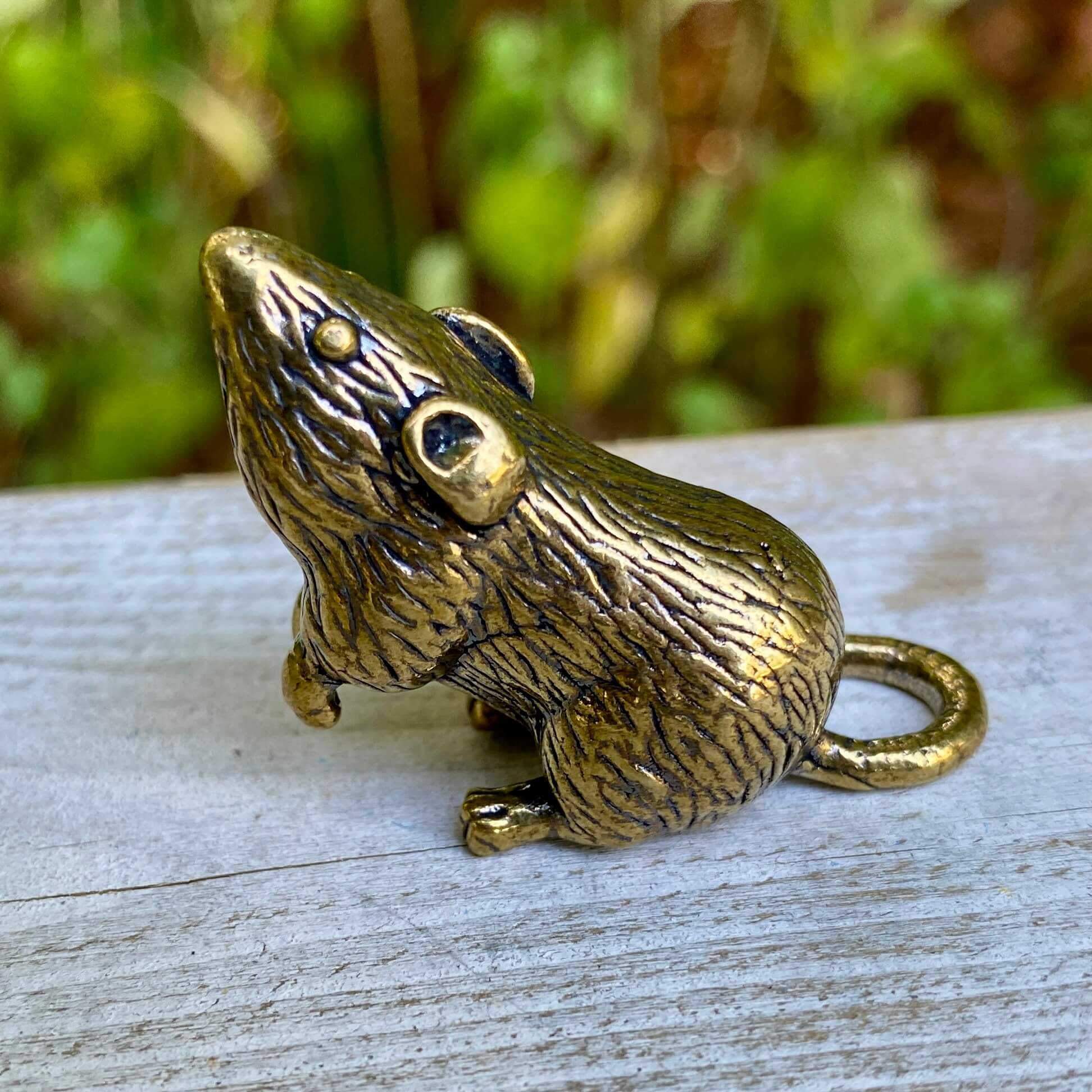Solid brass rat figurine by Wild Brass, symbolizing intelligence, resourcefulness, and survival, with detailed craftsmanship.