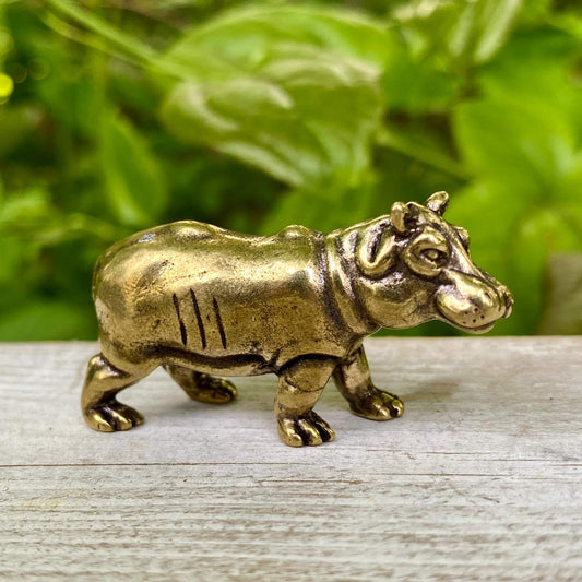 Solid Brass Hippo / Hippopotamus - Symbol of Grounding, Protection & Strength