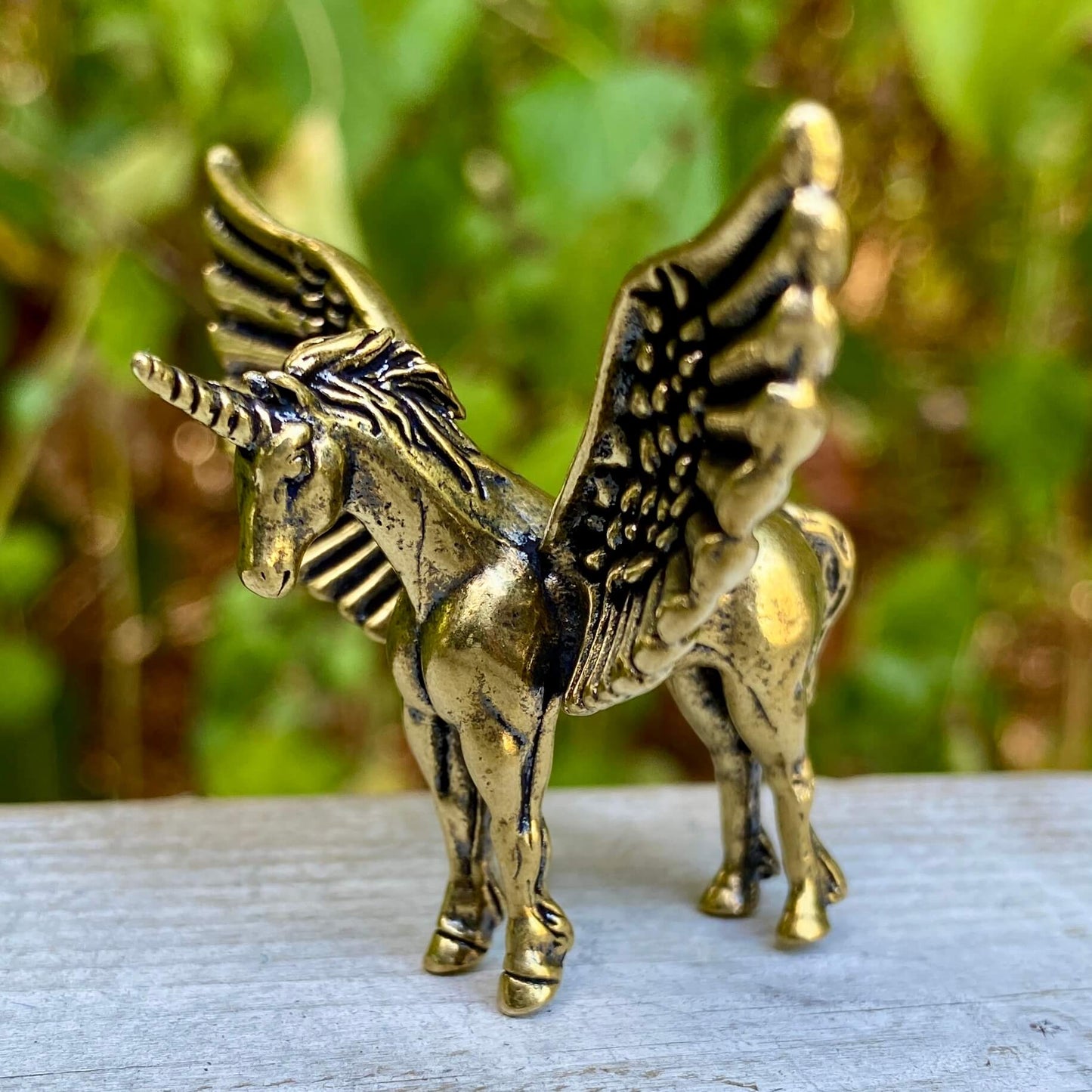 Solid brass Pegasus sculpture by Wild Brass, symbol of freedom and divine power, detailed horse figure with wings.