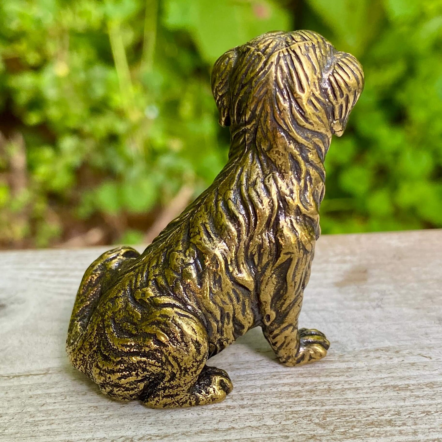 Solid brass golden retriever figurine by Wild Brass, symbol of friendship, loyalty, and joy, with detailed golden finish.