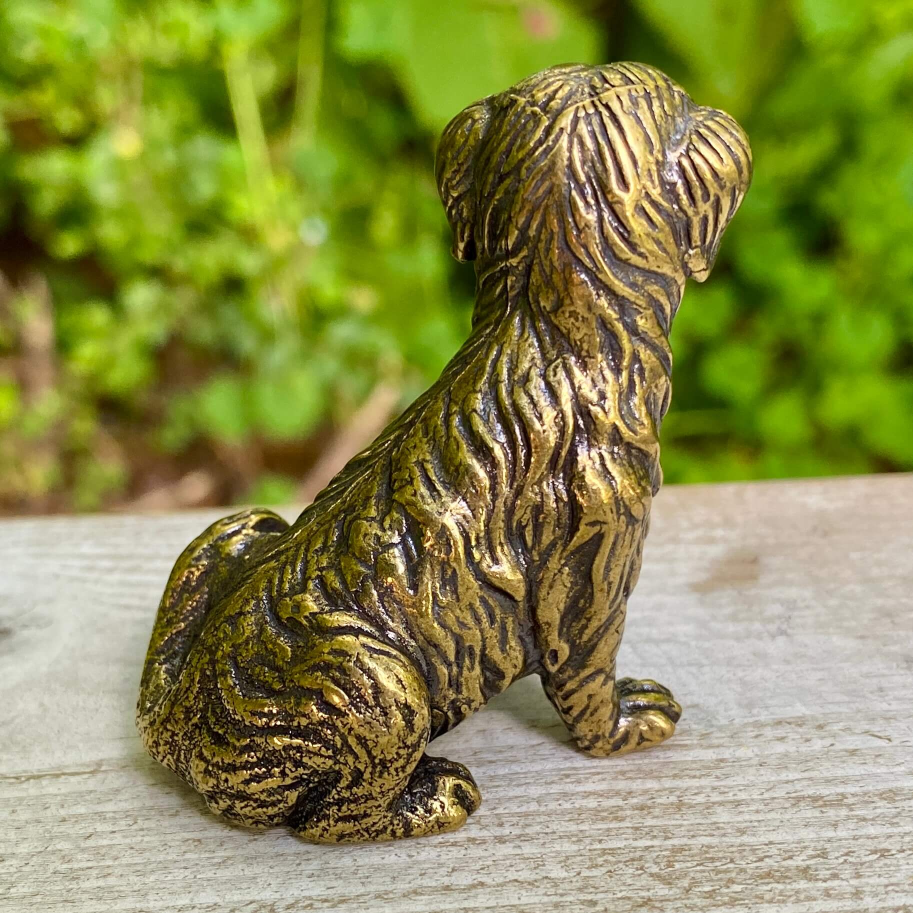 Solid brass golden retriever figurine by Wild Brass, symbol of friendship, loyalty, and joy, with detailed golden finish.