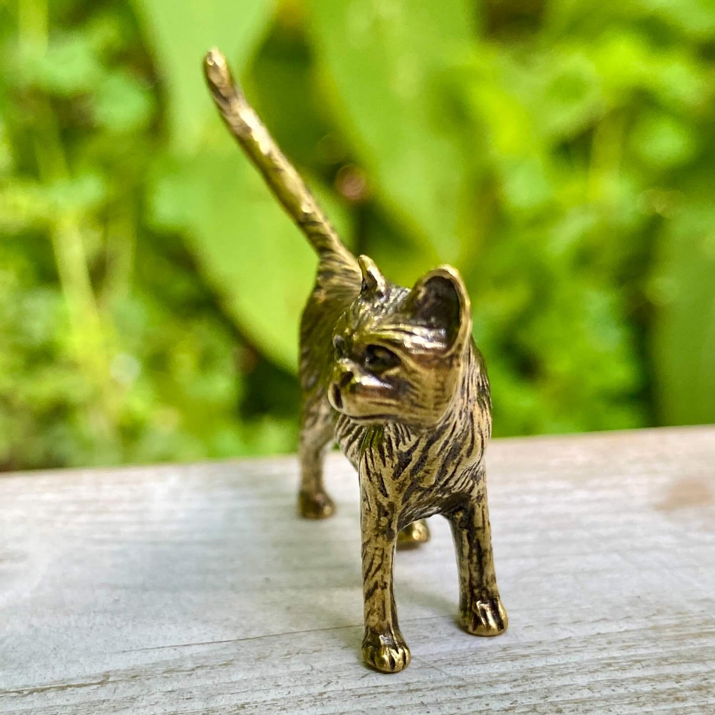Solid brass cat figurine by Wild Brass, symbolizing independence, mystery, and intuition, with detailed craftsmanship and a polished finish.