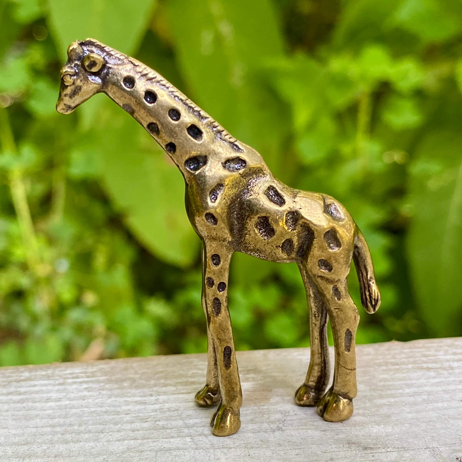 Solid brass giraffe sculpture by Wild Brass, symbol of intuition and power, with detailed craftsmanship and a polished finish.