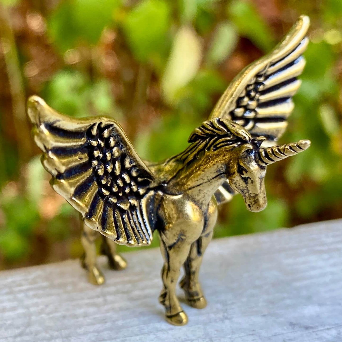 Solid brass Pegasus sculpture by Wild Brass, symbol of freedom, inspiration, and divine power, detailed winged horse figure.