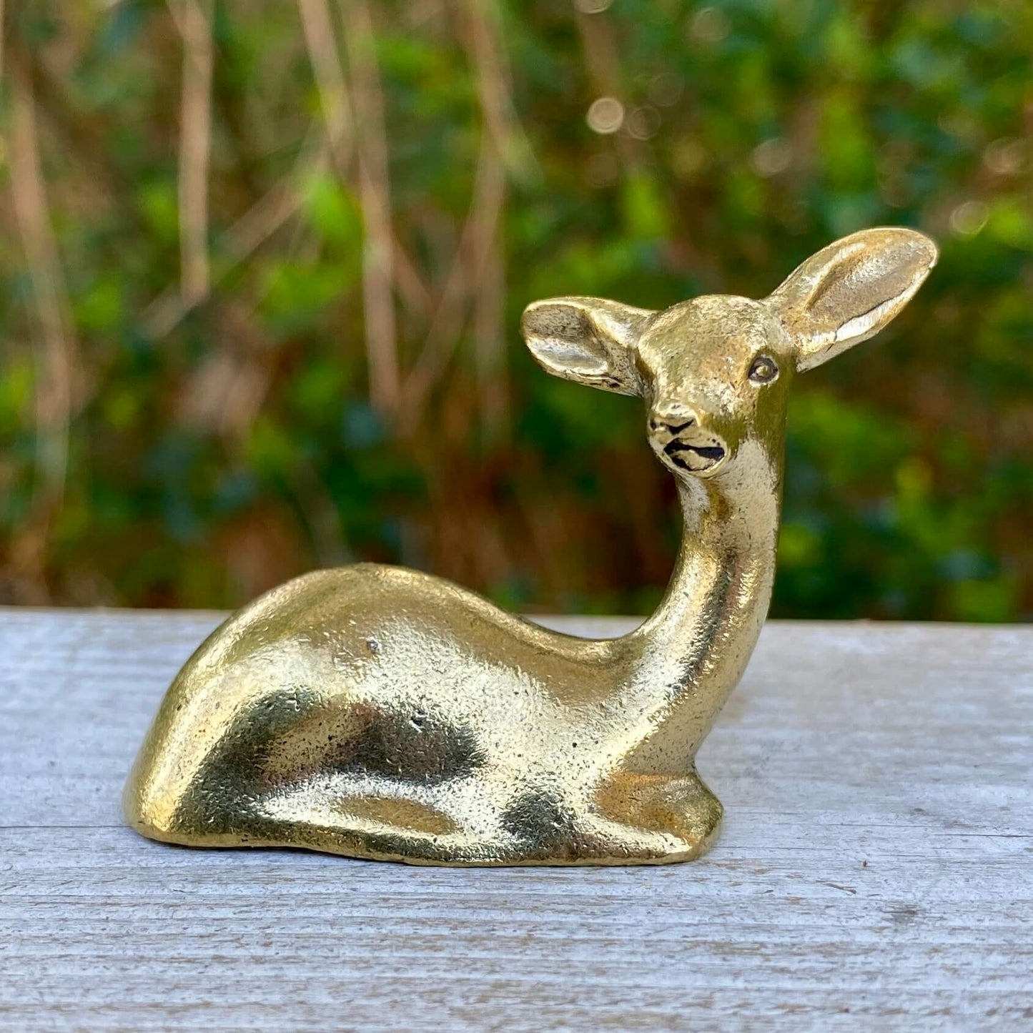 Solid brass deer sculpture by Wild Brass, showcasing an elegant and graceful deer figure symbolizing harmony.