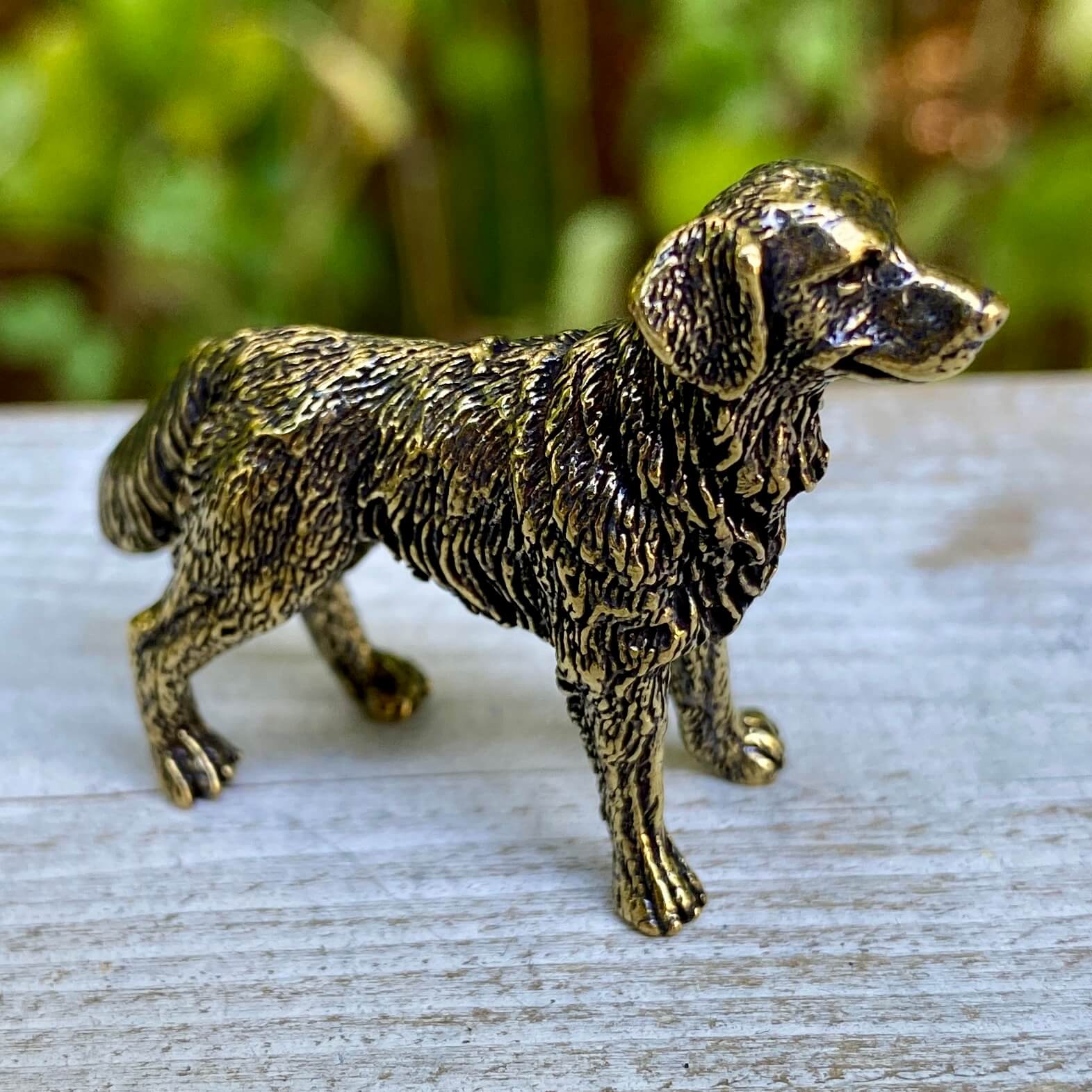Solid brass Labrador Retriever sculpture by Wild Brass, detailed depiction of loyal and friendly dog symbol.