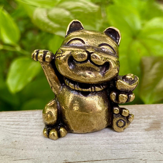 Solid Brass Lucky Cat with Paw up - Symbol of Good Luck, Prosperity & Positivity