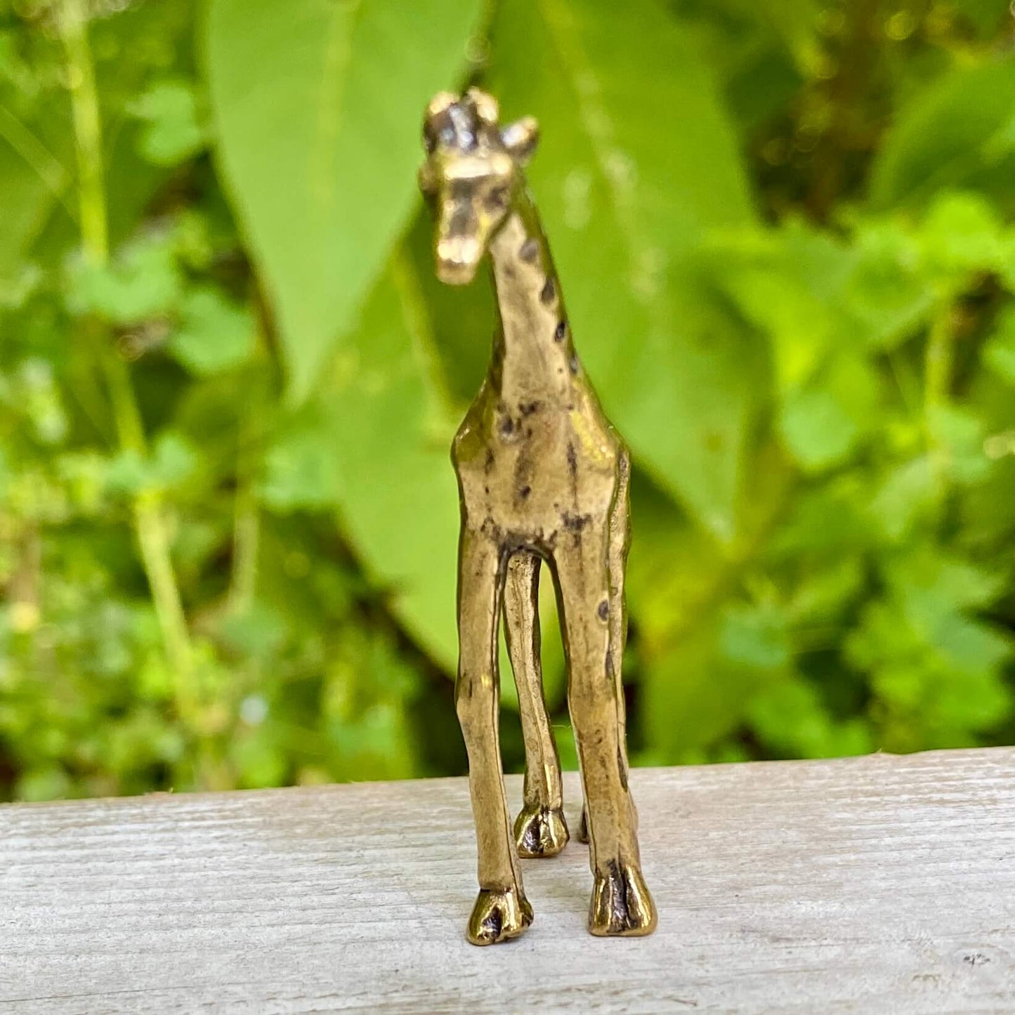 Solid brass giraffe sculpture by Wild Brass, symbolizing intuition and power, detailed and polished finish.
