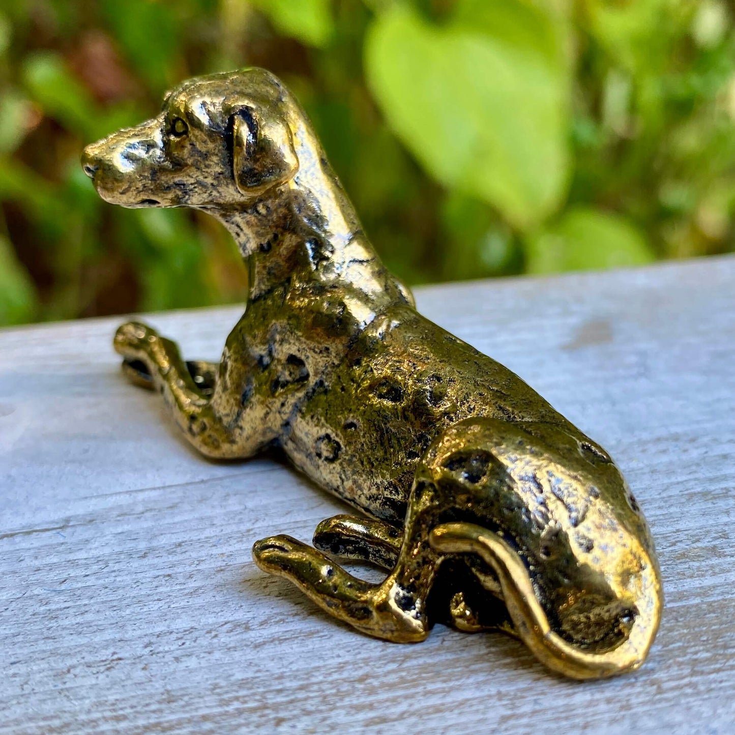 Solid brass Dalmatian dog figurine by Wild Brass, showcasing detailed spots and a protective, loyal stance.