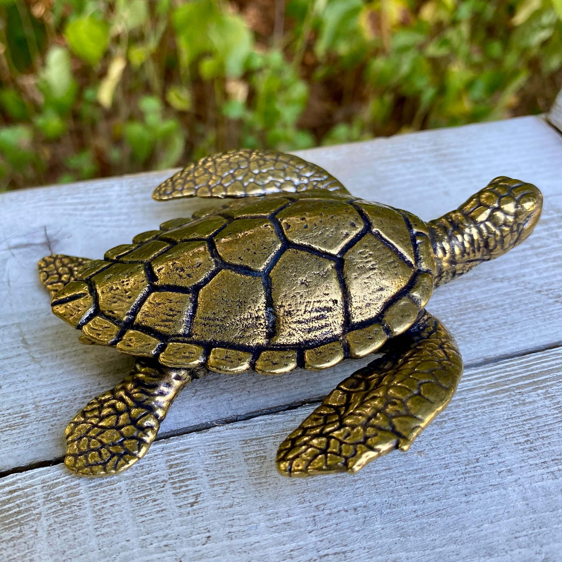 Large solid brass sea turtle sculpture by Wild Brass, symbolizing longevity, wisdom, and endurance with detailed craftsmanship.