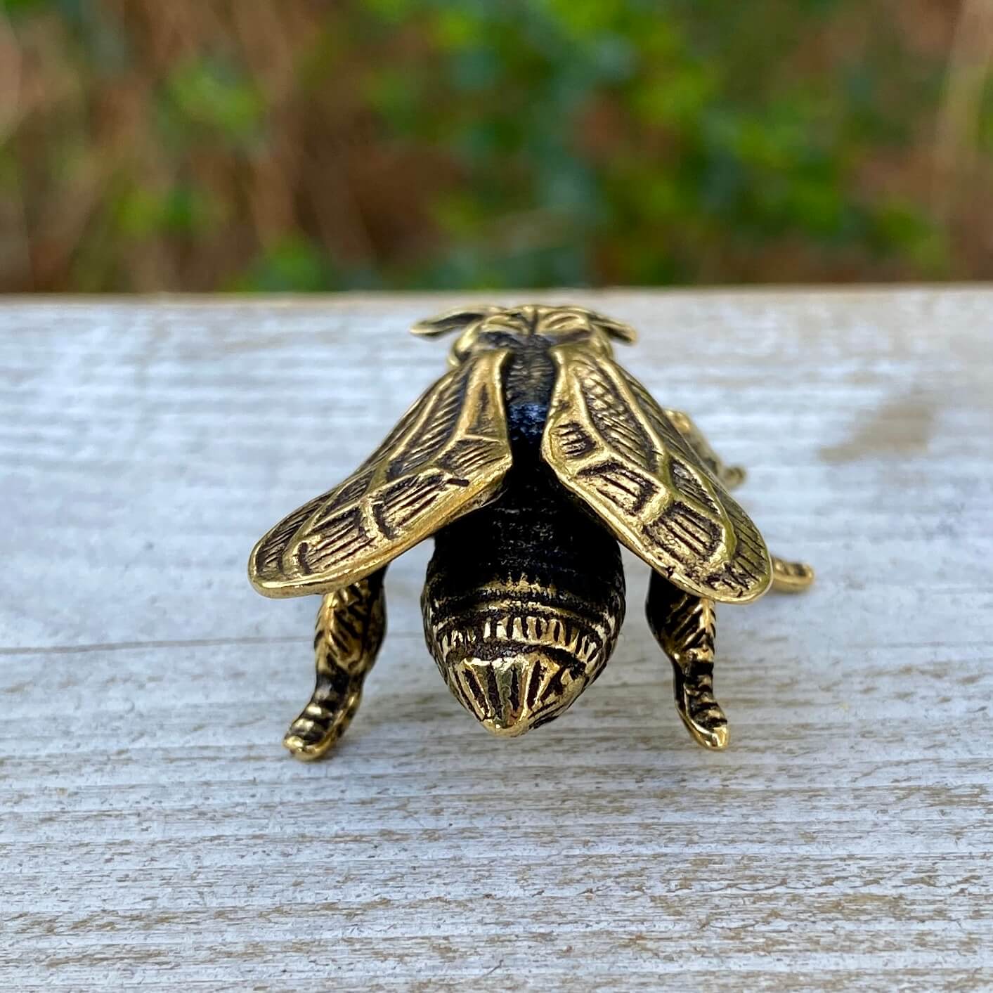 Solid brass wasp sculpture by Wild Brass, symbolizing focus, precision, and discipline, with detailed wings and body.