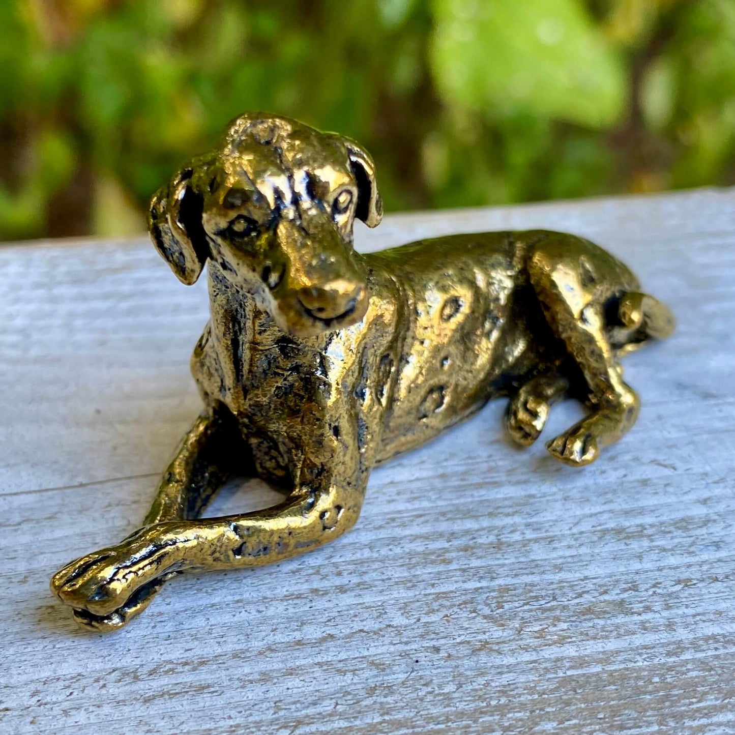 Solid brass Dalmatian dog figurine by Wild Brass, symbol of protection, loyalty, and distinctiveness, displayed on a neutral background.