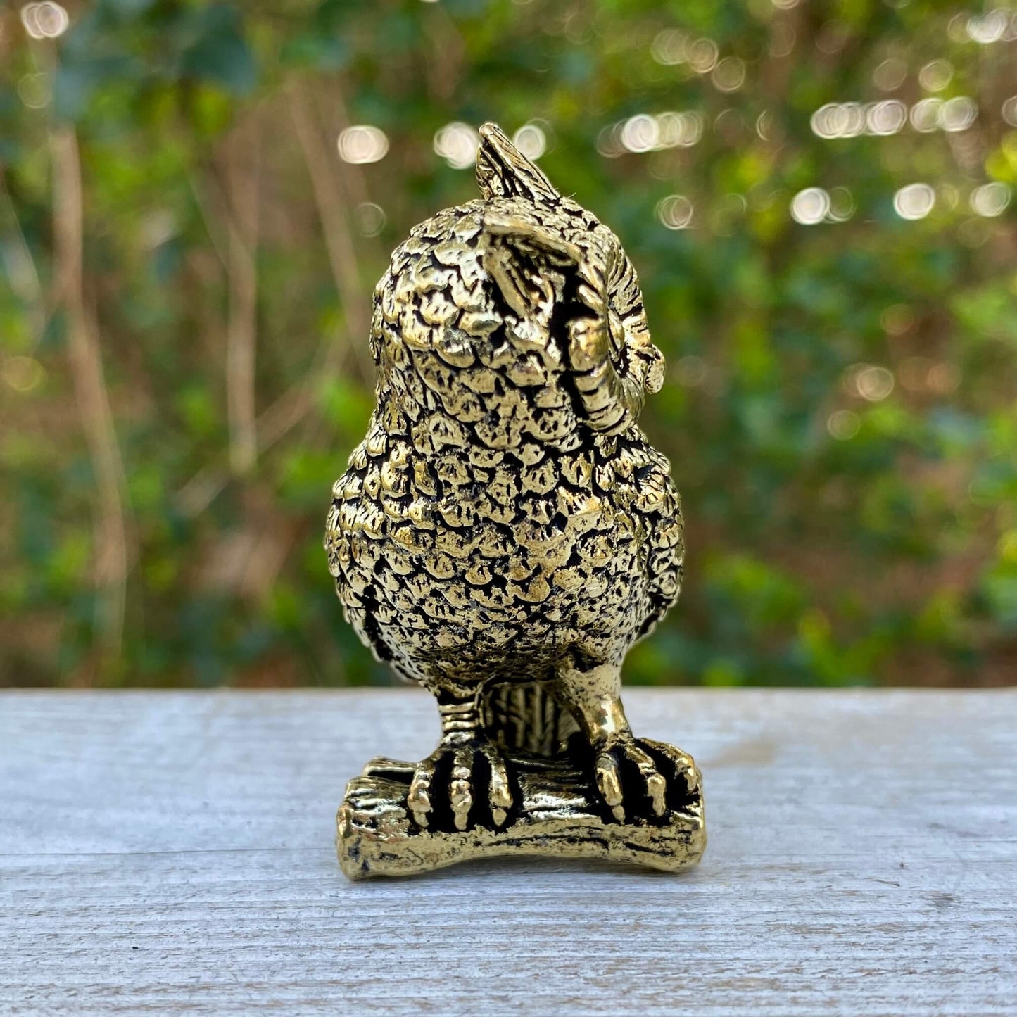 Solid brass owl figurine by Wild Brass, symbol of wisdom, intuition, and understanding with detailed craftsmanship.