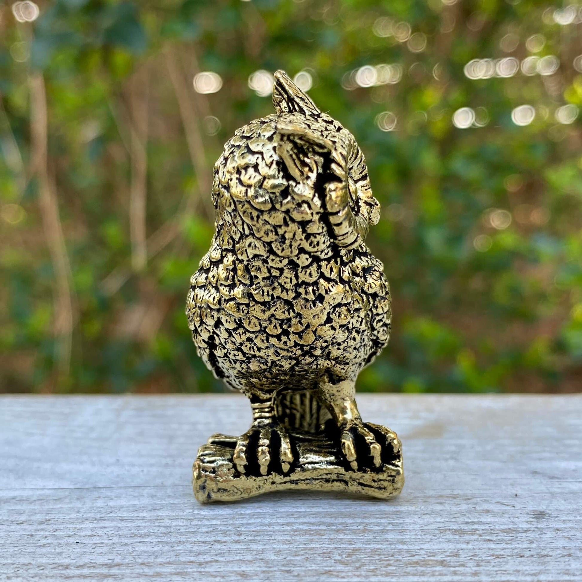 Solid brass owl figurine by Wild Brass, symbol of wisdom, intuition, and understanding with detailed craftsmanship.