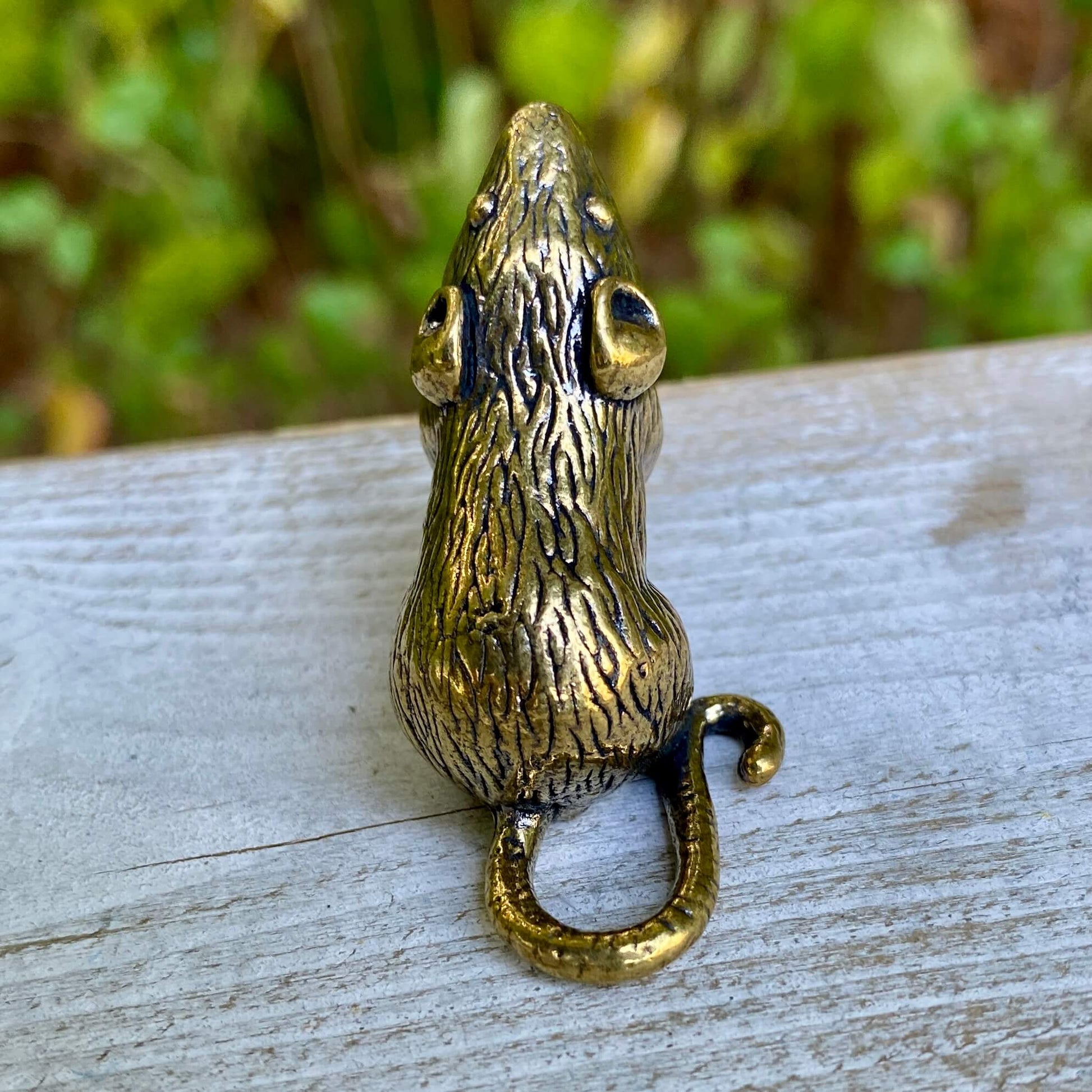Solid brass rat sculpture by Wild Brass, symbol of intelligence and resourcefulness, featuring detailed craftsmanship.
